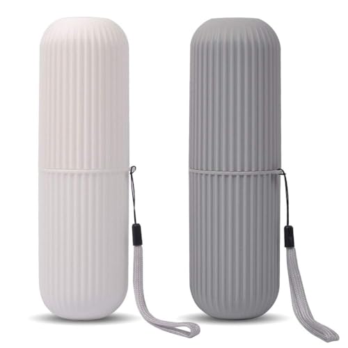 UCEC Portable Toothbrush Case 2-Pack, 7.7 Inch - Grey & White