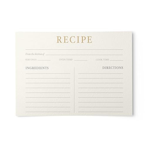 Elegant Recipe Cards - Champagne Gold, 4x6 Double-Sided Design
