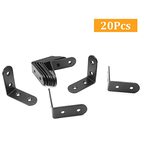 20 Pcs Black Stainless Steel L Brackets for Furniture Repair
