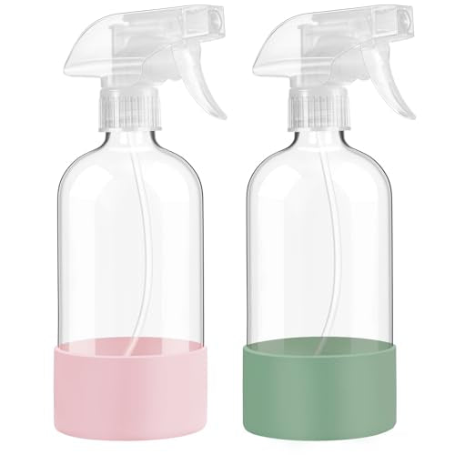 FANSTINOW 16oz Glass Spray Bottles with Silicone Sleeve, 2 Pack