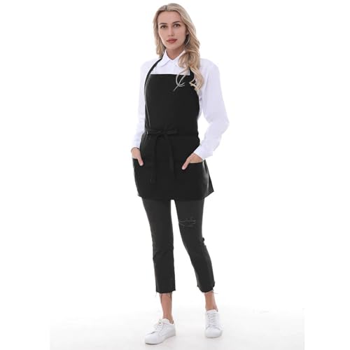 Adjustable Black Chef Apron with 3 Pockets for Women