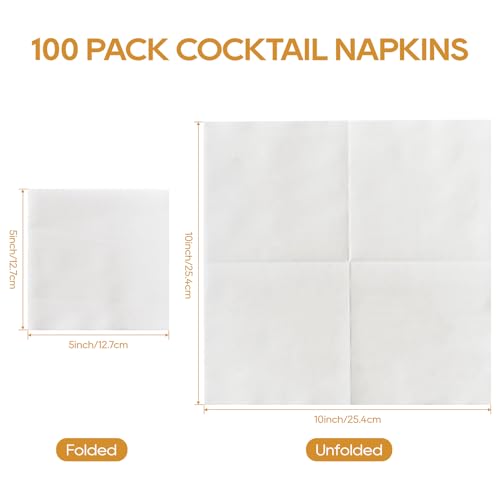 FOCUSLINE 100 Count Linen-Feel Disposable Cocktail Napkins - Soft & Absorbent Party Beverage Napkins