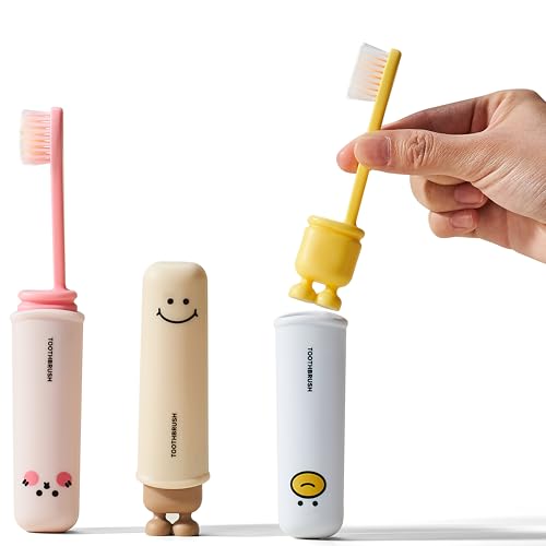 Shrunqi Assorted Folding Travel Toothbrush with Cover - Soft Bristles, Compact & Portable for Adults & Kids (3 Pack)