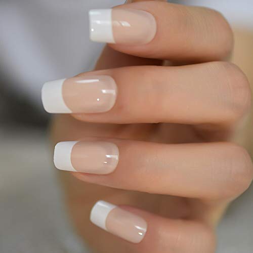 EchiQ Medium Square Press-On Nails - Nude French Tips, 24pcs