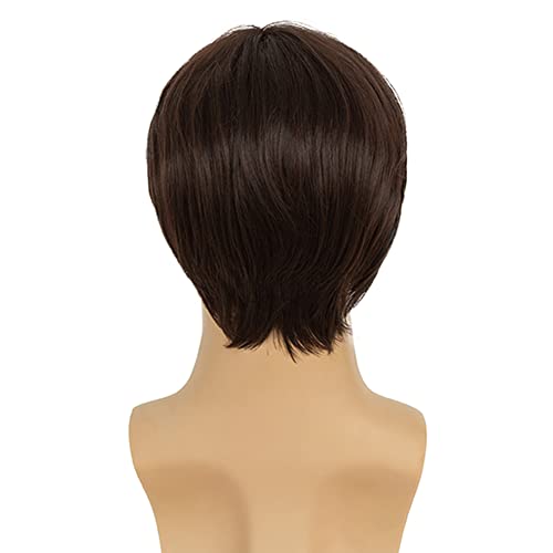 Tseses Brown Men Short Layered Wigs with Cap, Natural Look, Adjustable Size