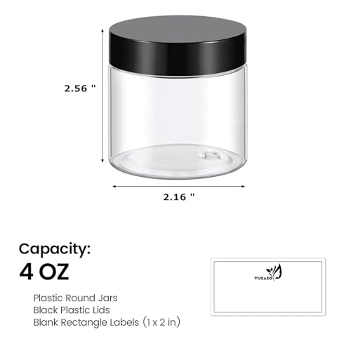 TUZAZO 4 Oz Plastic Container Jars with Lids BPA Free, Empty Round Clear Cosmetic Containers Plastic Slime Jars for Lotion, Cream, Ointments, Body Butter, Makeup, Travel Storage (12 Pack)