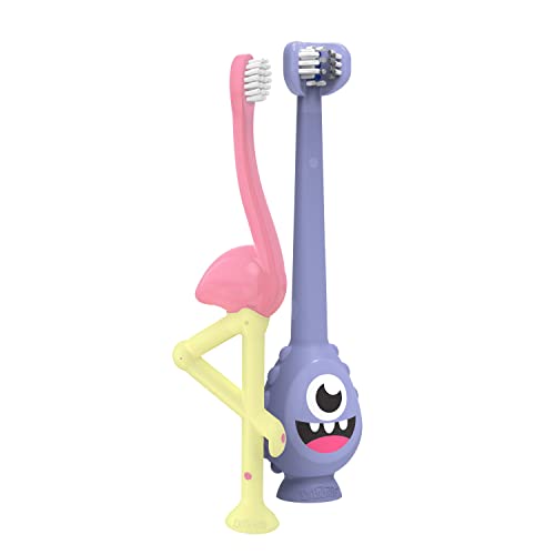 Dr. Brown's ToothScrubber Toddler Toothbrush 2-Pack - Monster & Flamingo