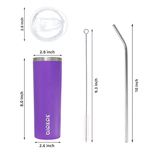 20 oz Insulated Stainless Steel Tumbler with Lid & Straw - Purple