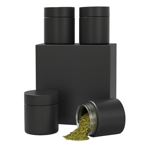 4-Pack Smell Proof Jars - UV Resistant Black Glass Containers