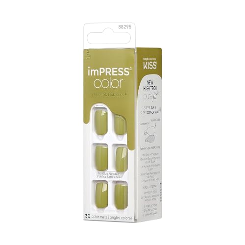 KISS Impress Color No Glue Press-On Nails Green Juice Short Squoval 30 Pcs