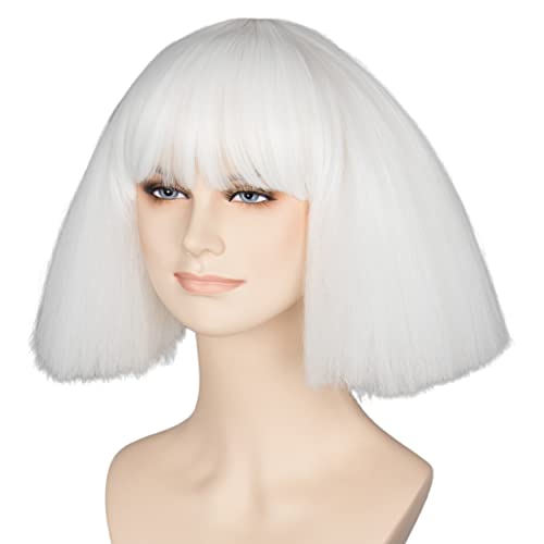 Miss U Hair Short White Kinky Straight Wig for Women - Fluffy Cosplay