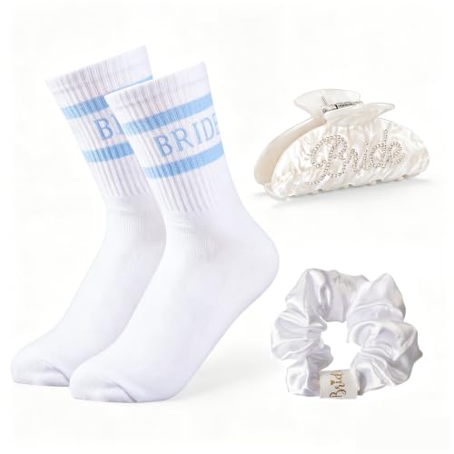 Bride Socks Gift Set with Rhinestone Hair Clip for Bachelorette