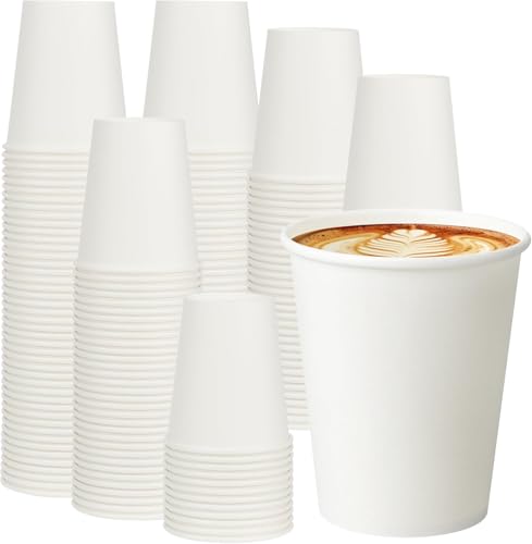 100 Pack 8 oz Disposable Paper Coffee Cups - Hot/Cold Beverage Use