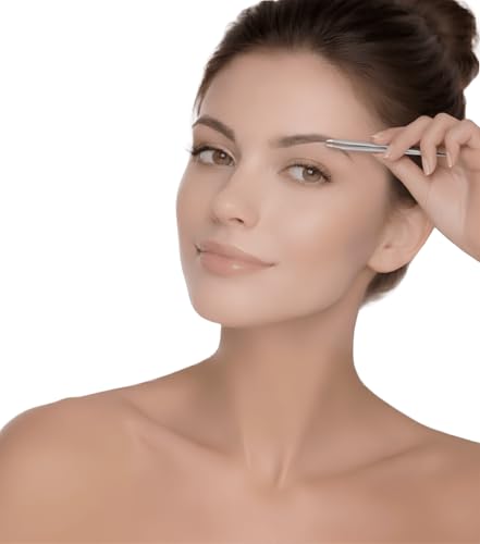 Apexay Professional Slant Tip Tweezers Grey Made in Solingen Germany - Precision Eyebrow & Fine Hair Removal