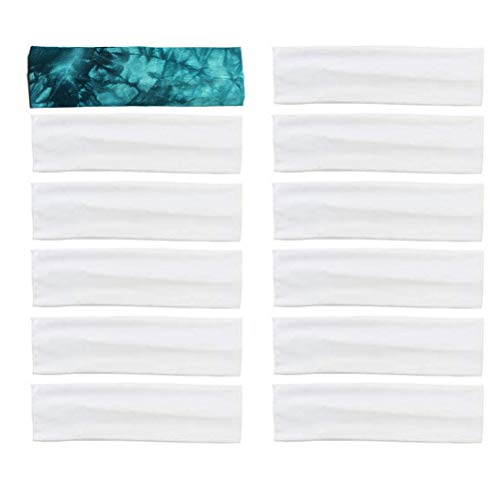 LIGONG 12PCS White Yoga Headbands - DIY Tie Dye Elastic Sweatbands