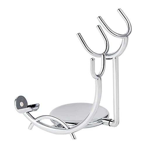 Silver Stainless Steel Shaving Razor & Brush Stand for Safety & Straight Razors