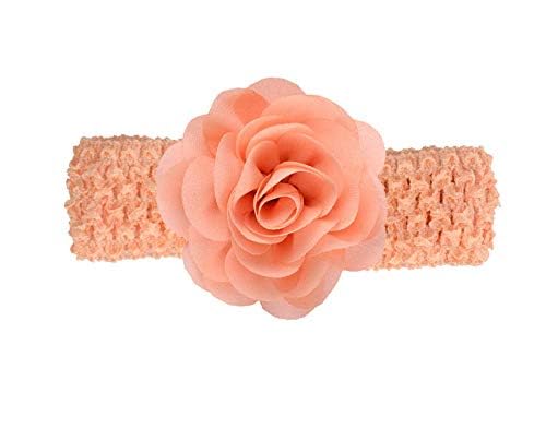 Girl Baby Headband with Chiffon Rose — 20 Colors, Elastic Crochet, 1.6x5.5 Inch, Included in Version with 3.15 Inch Rose