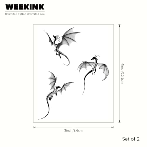 Winged Dragon Fine Line Semi Permanent Tattoo - Flying Mythical Design