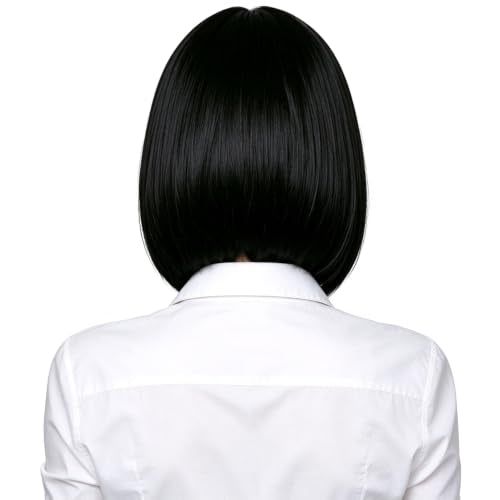 Black 12 Inch Synthetic Bob Wig with Bangs for Women - Nereyda