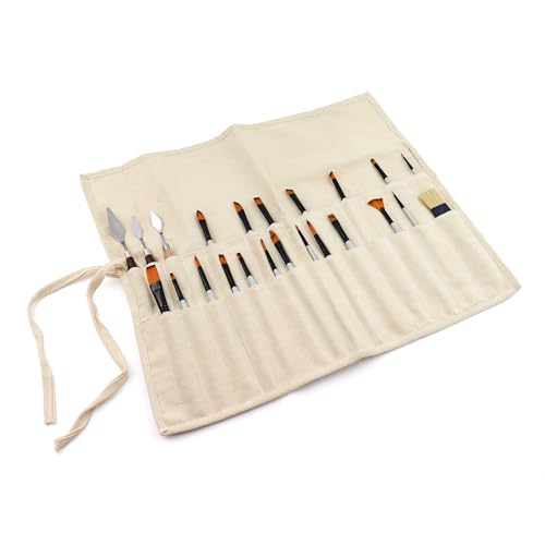 Liquidraw 30-Pocket Canvas Paint Brush Holder Roll-Up Organizer - Natural, 21x18in