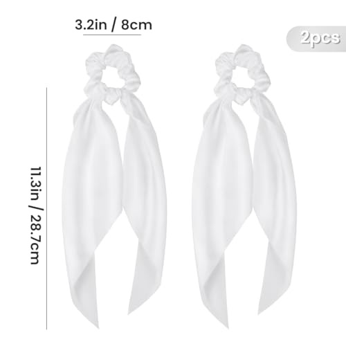 Knotted Bow Satin Hair Scrunchie with Tail - 2 Pack for Women