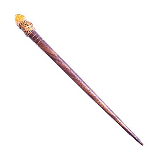 Citrine Raw Gemstone Crystal Hair Stick | Handmade Red Rosewood