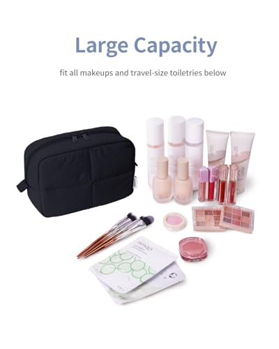 Narwey Travel Makeup Bag - Quilted, Water-Resistant Cosmetic Organizer