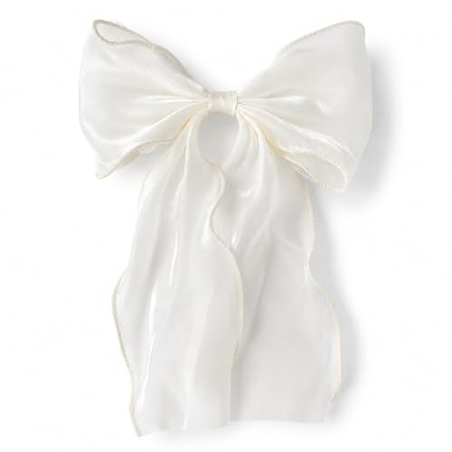 Chirende White Large Bow Hair Clip with Long Tail Cozy Coquette Style