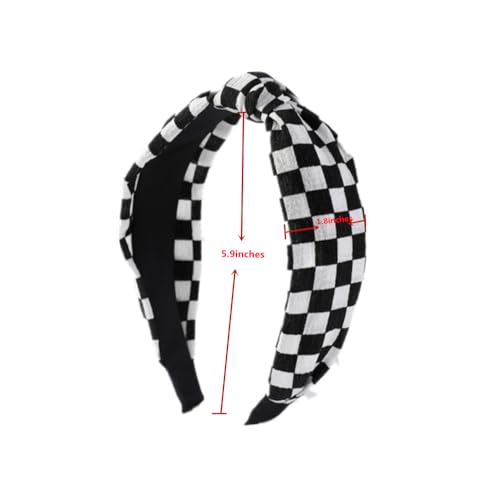 Women Checkered Knotted Headbands Set - Non-Slip Fashion Hair Bands, 3 Pack