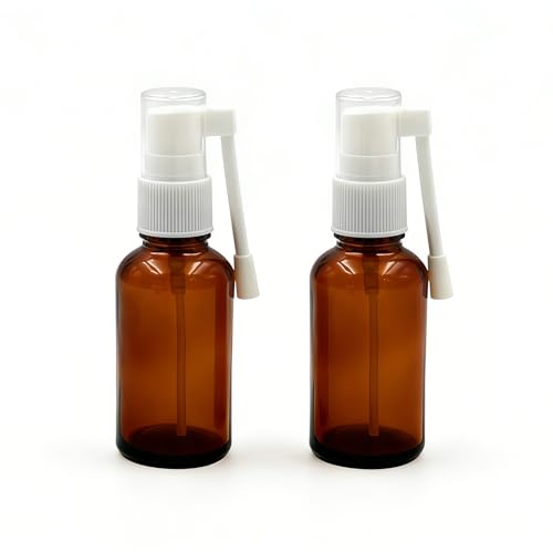 2-Pack 30ml Amber Glass Spray Bottles - Refillable Nasal & Cosmetic Pump Containers