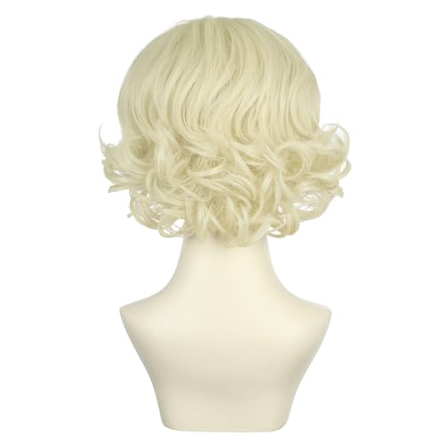 Yuehong Short Curly 1920s Platinum Blonde Wig for Women