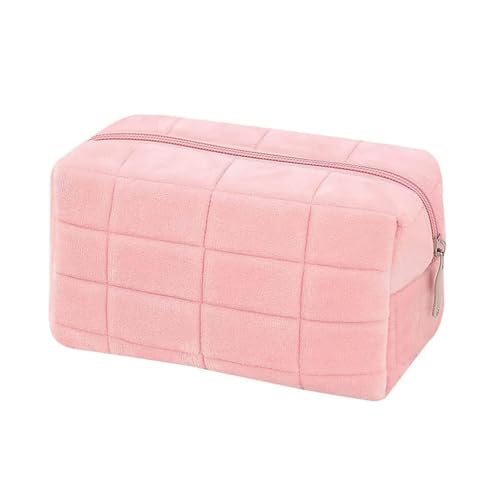 HABUAETY Pink Y2K Checkered Makeup Bag – Small Plush Cosmetic Pouch