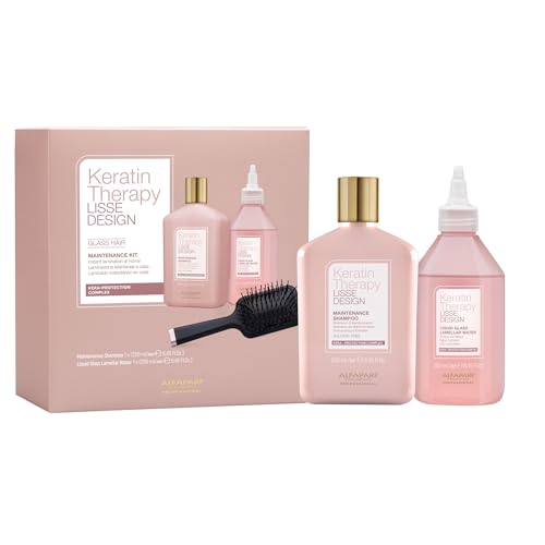 Alfaparf Milano Keratin Therapy Lisse Design Glass Lamination Hair Set - Keratin Shampoo and Liquid Glass Lamellar Water - Instant Lamination at Home - Adds Shine and Softness