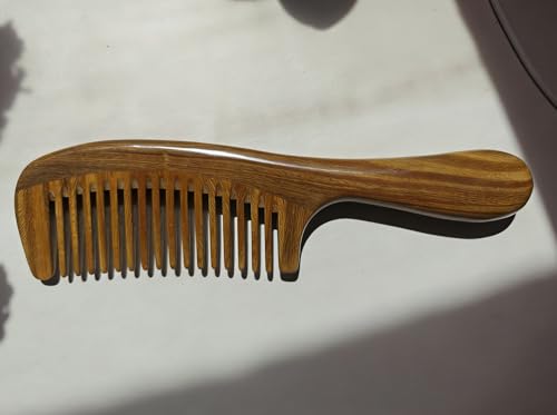 Rabetly Natural Green Sandalwood Hair Comb with Wide Teeth - Anti-Static Detox Wooden Comb