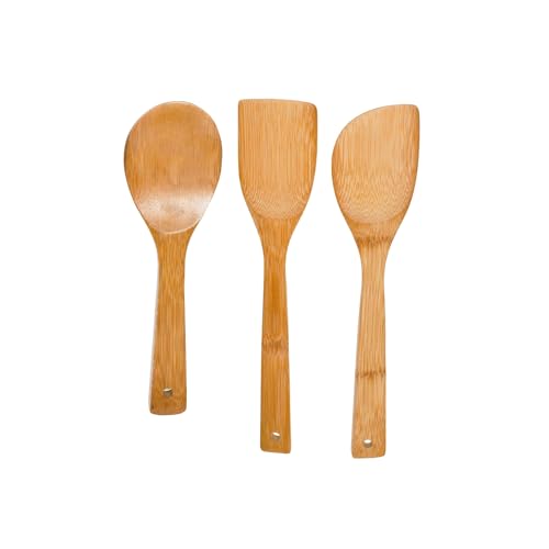 IMUSA Bamboo Cooking Spoon Set - 3-Piece Utensils for Stir-Frying