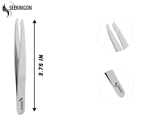 Seekingon Silver Facial Hair Tweezers for Women & Men - Precision Slant Tip