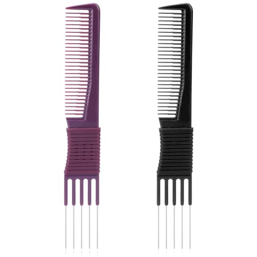 2 Pack Teasing Combs with Metal Picks for Hair Styling