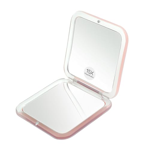 Compact Travel Magnifying Mirror - 1x/15x Pink Pocket Mirror
