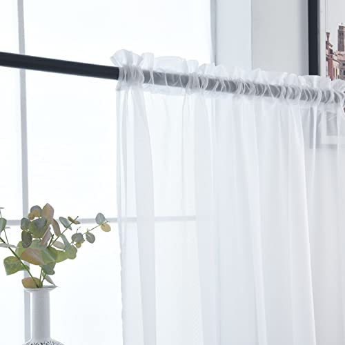 SpaceDresser Sheer Voile Window Curtain Panels - 42" x 45" (White, 2 Panels)
