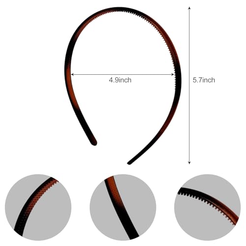 JUNSDUKE 4 Pack Multicolor Thin Hair Headbands with Teeth for Women & Girls