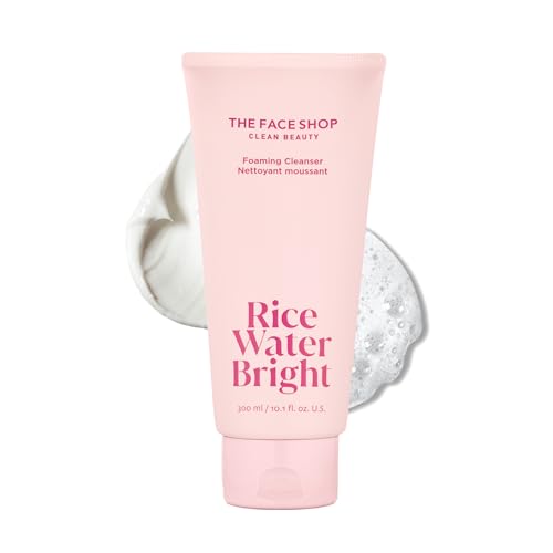 The Face Shop Rice Water Bright Foaming Cleanser - Hydrating Korean Face Wash, 10.1 fl oz, Vegan, Deep Pore Cleansing