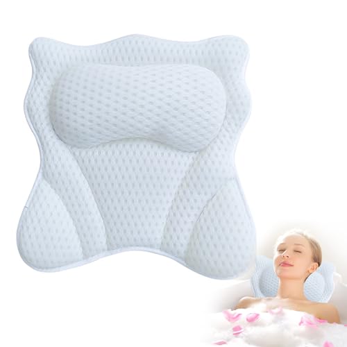 Saycker White Bath Pillow for Tub - Ergonomic Neck & Back Support, Reusable & Washable