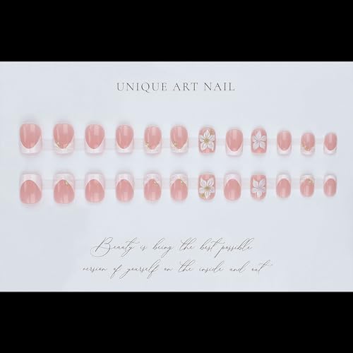 Short Square Press On Nails with 3D Floral Design - 24 Pcs