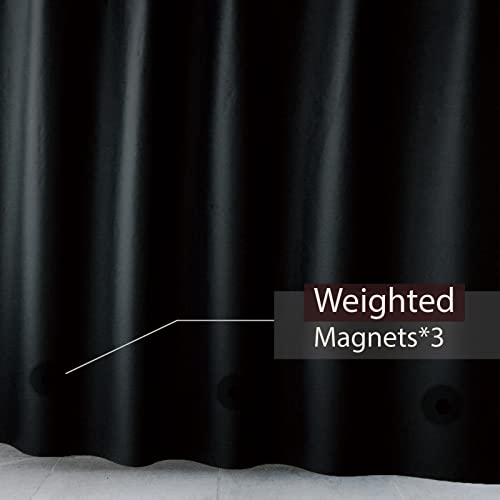 TIKABC Black PEVA Shower Curtain Liner - 72x72 Inch with Magnetic Weights