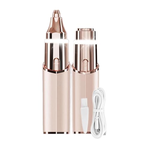 Facial Hair Remover for Women: 2 in 1 Electric Eyebrow Trimmer - Rechargeable, Waterproof, Portable, Precision Eyebrow Razor with LED Light (Champagne Gold)
