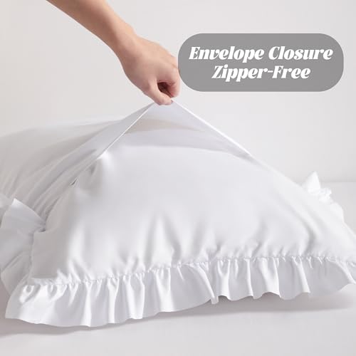 BEDSUMP King Ruffled Pillow Shams Set of 2 - 20x40 White Microfiber