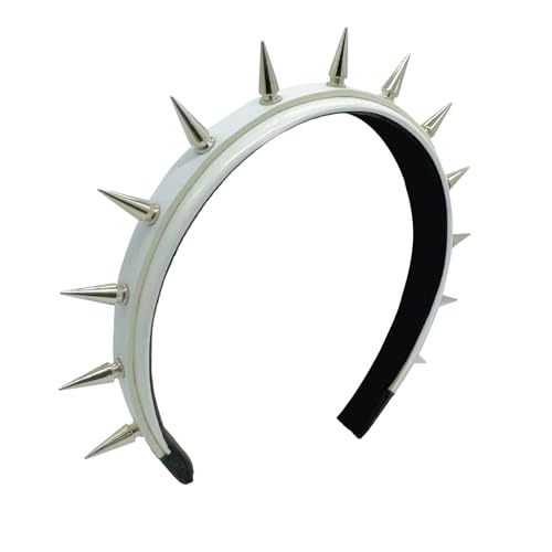White Steampunk Spiked Leather Headband for Women | Gothic Hairband