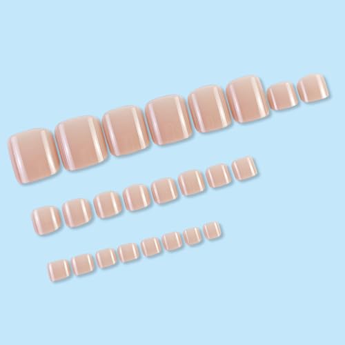 XZMeiLun Nude Press-On Toenails 24Pcs Short Square False Nails with Glue & Sticker 1 Ounce (B7-Nude) - Reusable Acrylic Nail Kit