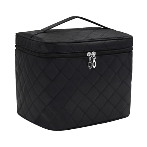 Large Waterproof Makeup Bag with Handle for Travel and Cosmetics - Black