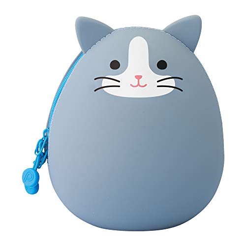 Large Gray Cat Zipper Egg Pouch - Silicone Travel Organizer 3.8 x 4.7 inches